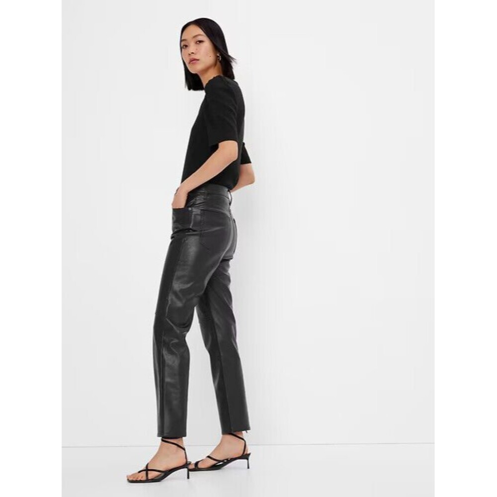 Gap Black Sky High Rise Faux Leather Cheeky Straight Pants-Size 26/2P -NWT